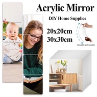 20/30cm Square Acrylic Mirror Sticker Decor/3D Flexible Wall Mirrors Tiles/DIY Makeup Mirror