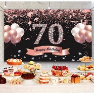 70th Birthday Decorations Women 7*5ft Black and Rose Gold 70 Birthday Banner Backdrop Happy 70th Bir