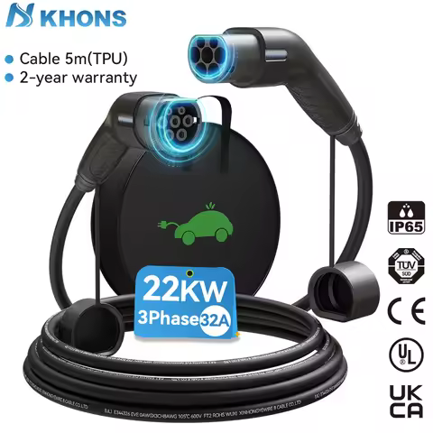 Khons EV Charging Cable Type2 To Type2 Charger Cable 22kw 32A EV Charger Female Plug To Male Plug EV