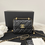 Chanel / 香奈兒 21A雙金珠 mini woc 雙金球鏈條包 黑金牛皮