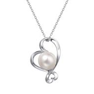 FANCIME June Birthstone Genuine Freshwater Pearl Heart Necklace 9-10mm Sterling Silver Single Pearl 