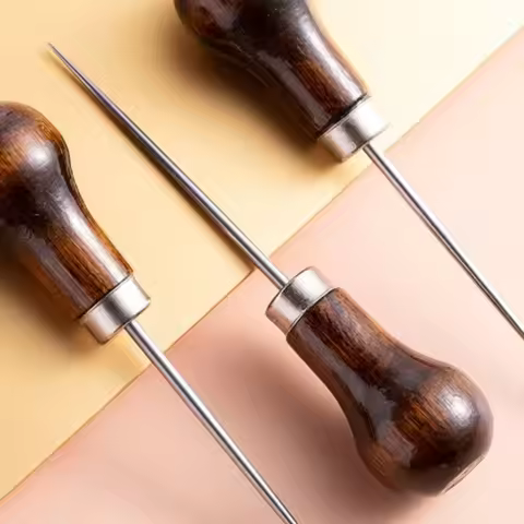 New 1PCS/4PCS Awl Pricker Hole Maker Tool Punch Sewing Stitching Leather Craft Wooden Handle Leather