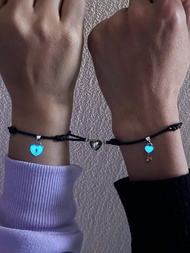 2 piezas Pulsera pareja brillante en oscuro con accesorio de corazón