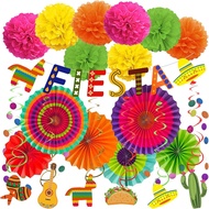 ZERODECO Fiesta Party Decorations, Multicolor Fiesta Banner Paper Fans Pompoms Garlands String Festi