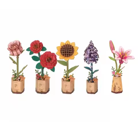 Robotime 3D Wooden Puzzle Flowers Bouquet Wooden Bloom Craft Model Kits Eternal Flowers Romantic Gif