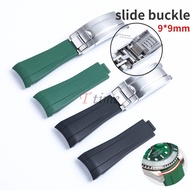 20mm Curve End Silicone Watch Strap for Rolex Blue-Black Green Water Ghost Daytona Bracelet with 9*9mm Slide Folding Buckle