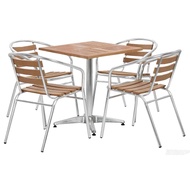 Tekkashop LODS2083 Classic 4 Seater Wood Square Dining Home Office Aluminium Table Set Meja Makan