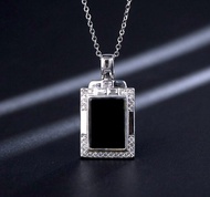 墨翠翡翠平安無事牌項鍊 925純銀 | 天然緬甸玉A貨翡翠 | 送禮