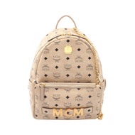 【二手】 MCM Visetos 女雙肩包，米色/黑色，PVC塗層帆布，皮革