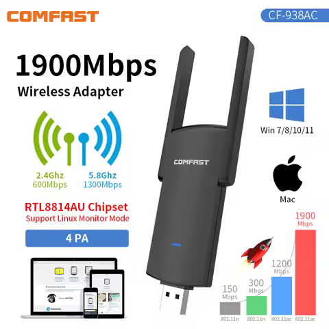 Comfast 1900Mbps WiFi USB Adapter 5Ghz +2G Adaptador Wi-Fi RTL8814AU Dongle Antena Para PC Linux Cle