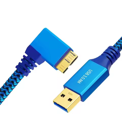 Left/Right Angle Micro USB 3.0 Data Cable Type A To Micro-B Braid Cord Compatible With Samsung S5 No