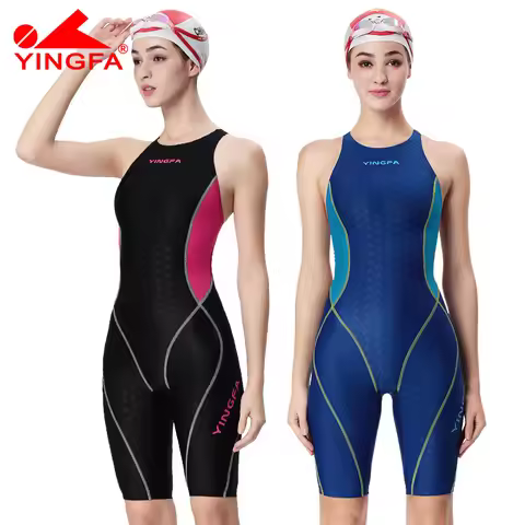Yingfa Professional Competition Swimsuit Women One Piece Training Racing Sharkskin Knee Swimwear Gir