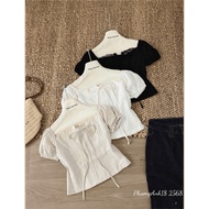 Square neck blouse with puffed sleeves and tie Qc A2568