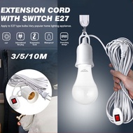 E27 5M/10M Extension LED Socket Lamp Holder with Switch Lamp Socket Extension Cord