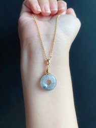 天然緬甸玉 翡翠 質細 灰冰烏雞水墨風 平安扣 設計款 項鍊 禮物