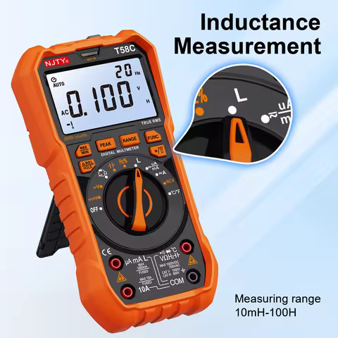 NJTY T58B T58C Inductance Digital Multimeter AUTO Range 9999 Counts Voltage Current Capacitance LED 