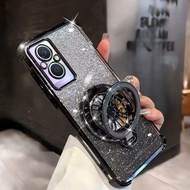 เคสโทรศัพท์มีที่ยึดดีไซน์วงแหวนหมุนสำหรับ OPPO Reno 7Z 5G CPH2343 8Z ชุบหรูหราที่สร้างสรรค์แฟลชกลิตเ