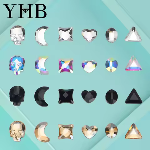 YHB Profiled 288pcs Glitter Glass Navette Drop Moon golden shadow Heart Hotfix Rhinestones Flat Back