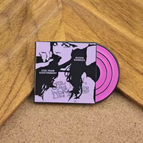 Olivia Rodrigo Brooch Purple Vinyl Record Metal Badge Live From Glastonbury Enamel Pin Pop Music Fan