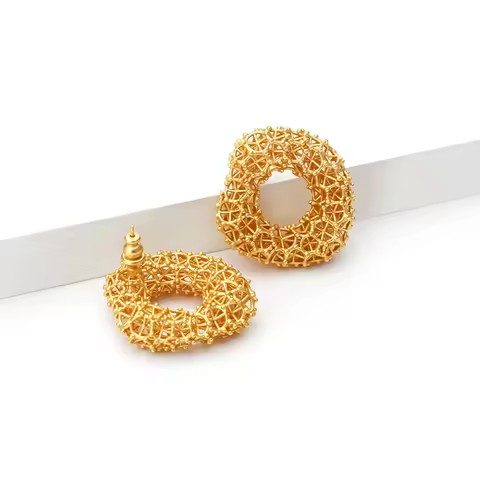 IVOG Grid Shape Design Hoop Earings For Women Hollow Out Gold Color Earring Fashion Jewelry Accessor