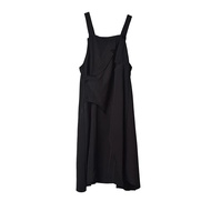 XITAO Dress Solid Black Loose  Square Neck Sleeveless Splice Women Asymmetric Strap Dress
