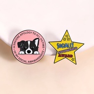 Socially Awkward Enamel Pin Pink Dog Apology and Star Award Brooch  Funny Introvert Lapel Badge for 