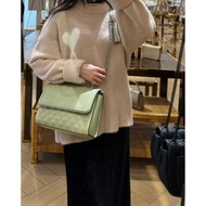 TORY BURCH Fleming 縫線翻蓋小款流蘇二用包(綠)  現貨