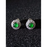 #J895 100% Natural Grade A Icy Jade Jadeite Earrings H7.4m 925 Silver