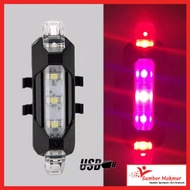 Lampu Sepeda Belakang LED USB Kelap-kelip Sepedah Gunung BMX Lipat Mini MTB Anak Warna-warni USB Charging Cas Casan