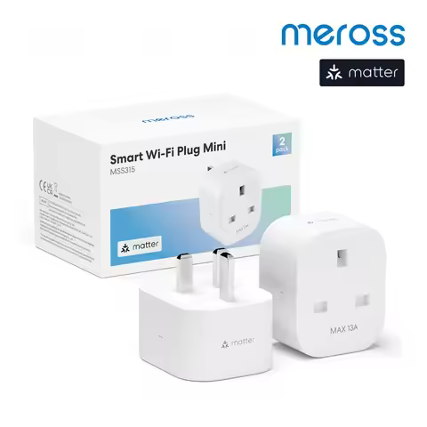Meross 2 Pack 13A Matter Smart Wi-Fi UK Plug with Energy Monitor Function Work with Apple Homekit Go