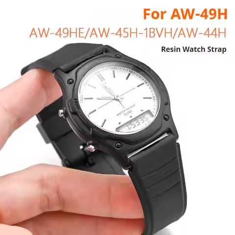 Convex End Resin Watch Band for Casio AW-49 AW-45 AW-44H Black Rubber Silicone Strap Men Women Sport