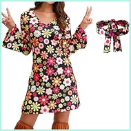 60s 70s Women Hippie Costume Accessories Hippie Disco Dress Halloween Boho Flared Hippie Dress