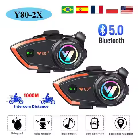 Y80 2X Motorcycle Helmet Intercom Bluetooth Headset V5.3 Hands Free Call Wireless Noise Reduction Wa