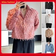 Fringe Shirt Solid Color Men Shirt Mens Shirt with Pocket and Tassel Detail Perfect for Christmas Pa