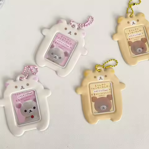Japanese Style Kawaii Cartoon Bear Photo Card Holder Keyring Cute Bear K-Pop Idol Keychain For 2 Inc