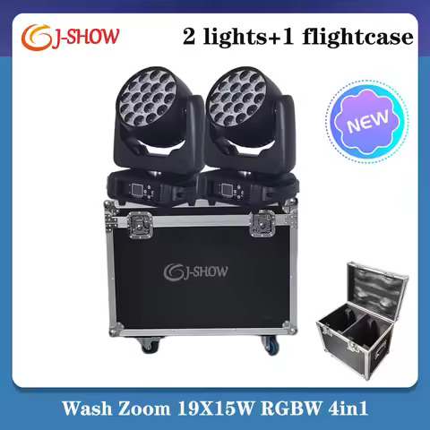 LED 19x15W RGBW 4in1 Wash +Zoom Beam Moving Head Lighting with Flightcase for DJ Disco KTV Bar Night