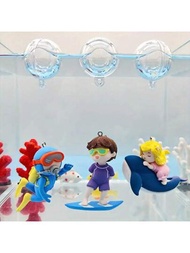 3入組/套,衝浪男孩+鯨魚女孩+潛水員浮動卡通角色,適用於水族箱裝飾