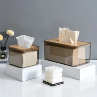กล่องไม้ใส่กระดาษทิชชู่แบบใสโปร่งใสใช้ในครัวเรือนสี่เหลี่ยมความคิดสร้างสรรค์สมัยใหม่ไม้ตั้งโต๊ะ