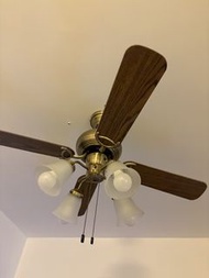 吊燈風扇 吊扇燈 Brass Ceiling Fan with Wooden Blades and Lights