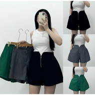 Shorts Bigsize women's elastic waist made of hard samin fabric with zipper and form-fitting, easy-to