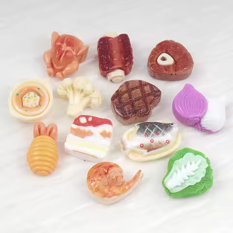 30/300Pcs Cute Mini Beef Steak, Pork Ribs, Fish and Shrimp Food Nail Art Resin Charms DIY Craft for