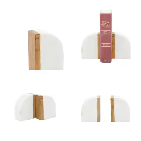 Marble Decorative Bookends 5 lbs Non Skid Bookends with Wood Details Set of 2 Office Bookends 4W 5H 