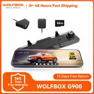 WOLFBOX G900 12" Rear View Mirror Camera 4K Mirror Dash Cam Front and Rear with 2.5K Rear Camera Sma