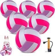 6 Pack Volleyballs Official Size 5, Waterproof Soft Bulk Recreational Volley Balls with Pump and Net