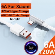 For 6A 120W Xiaomi USB Type C Cable 67W Turbo Charging Cord for Mi 11 12 Pro Redmi Note 13 Pro Poco 