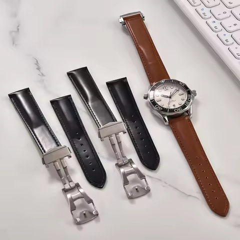 19/20mm21/22mm Quick Release Calfskin Leather Strap For Omega Strap Seamaster 300 AT150 Speedmaster 