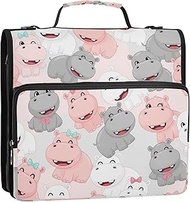 Floral Zip up Binder Organizer 1 1/2 Inch 3 Ring Binders d Ring Cute Cartoon Hippos Pastel Portfolio