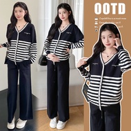 Pregnancy Maternity Two-Piece Set - Preppy Athletic Leisure Wear for Women