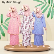 By Melia Design Baju Kurung moden riau Corak Bunga Cotton Premium Lembut Sulam Lace Biku