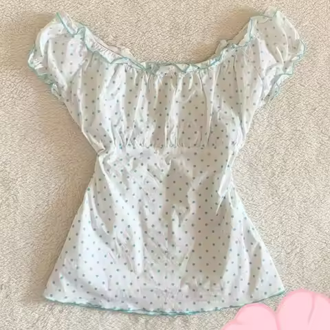 Deeptown Sweet Kawaii T-shirts Women Polka Dot Korean Style Coquette Fashion Tees Shoujo Girl Aesthe